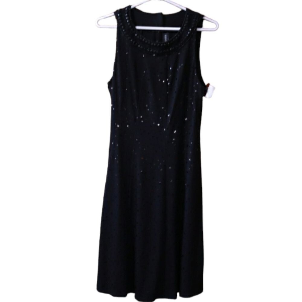 Connected Apparel Black Sleeveless Sparkly Midi Beaded Dress NWT 8
